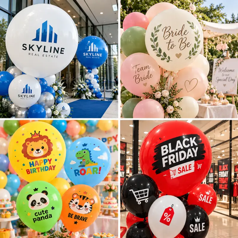 Custom Logo Latex Ballonger Partihandel: Välja utskriftsstorlekar