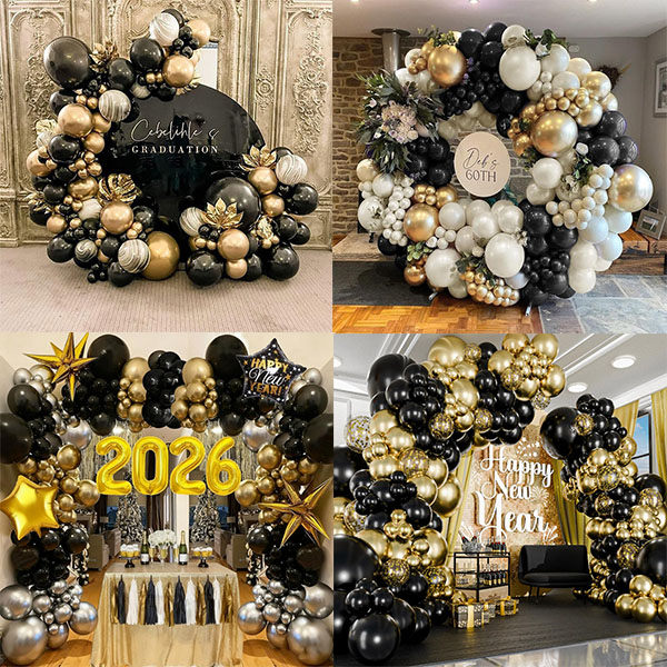 Svart guld ballong girland set