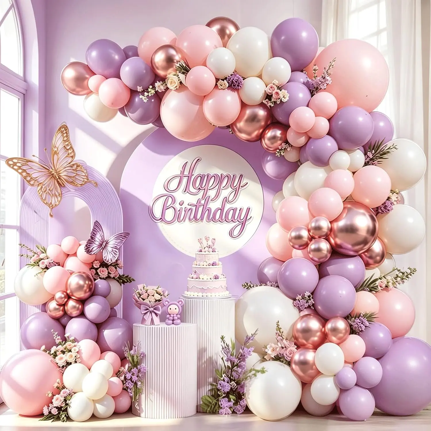 Rosa Lila Vit Ballong Garland Arch Kit