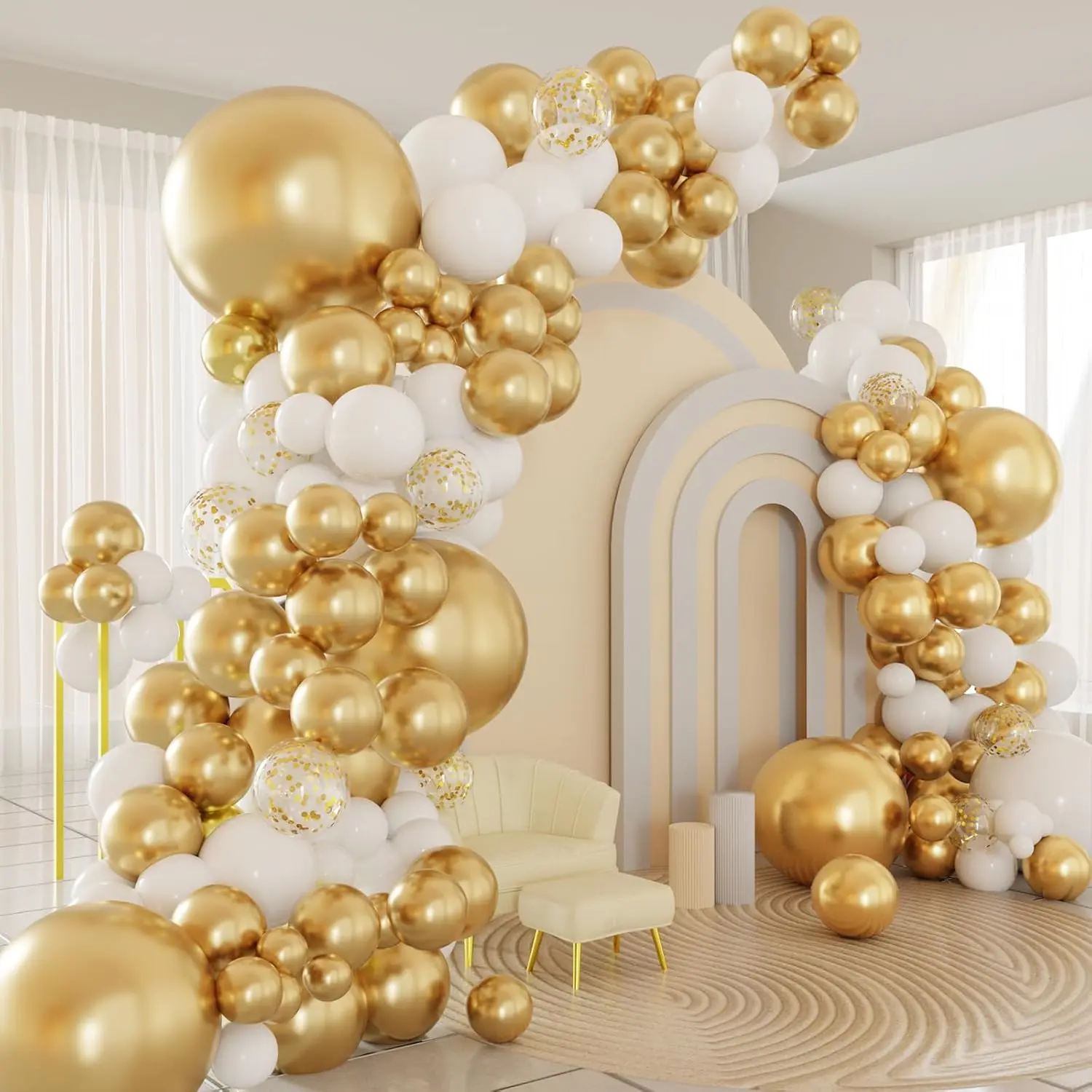 Vitguld Ballong Garland Arch Kit